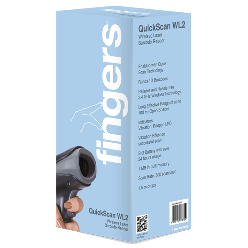 FINGERS 1D Barcode Scanner-QUICK SCAN W.Less WL2