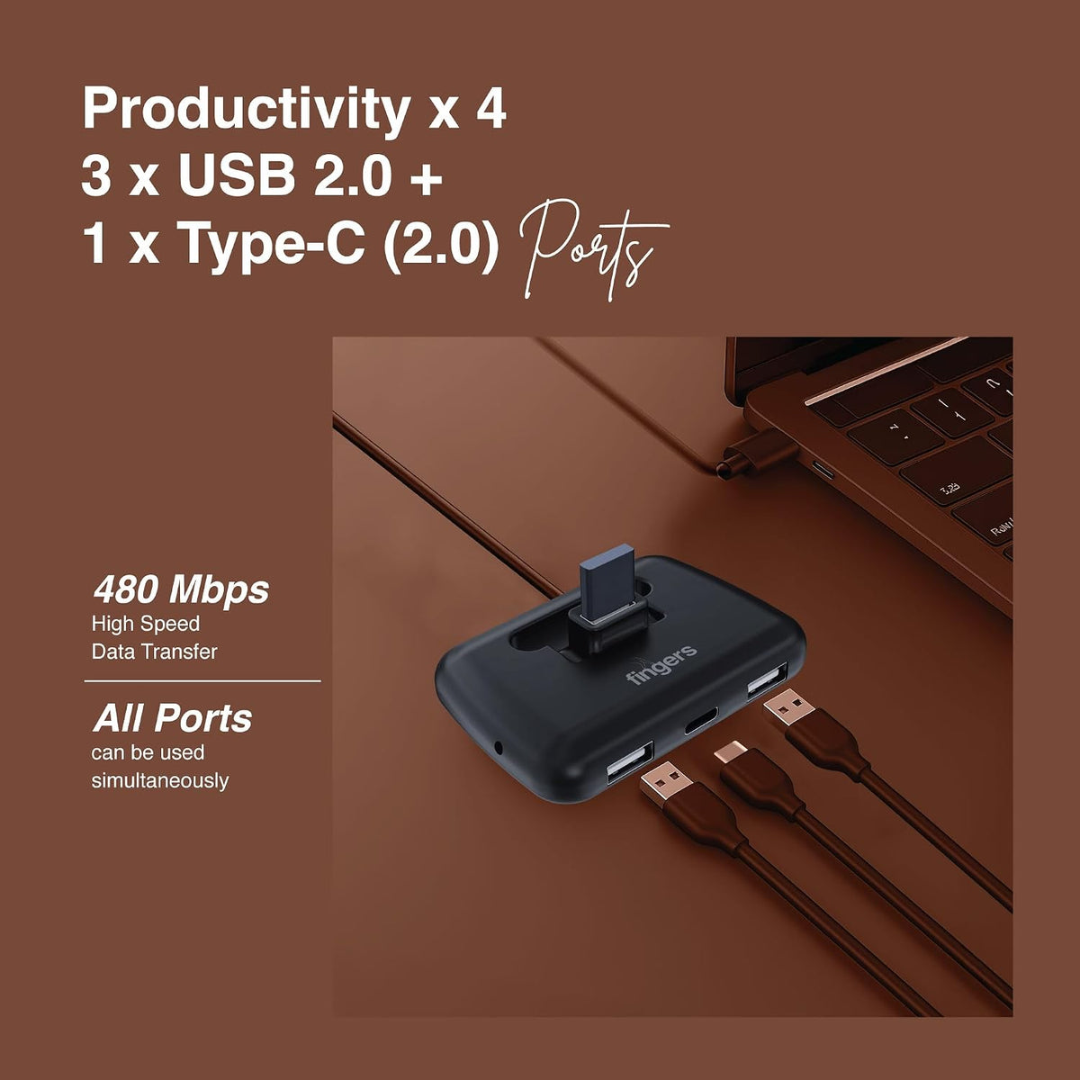 FINGERS 4PORT USB HUB CU2.0 (3*2.0 Usb / Typec *1