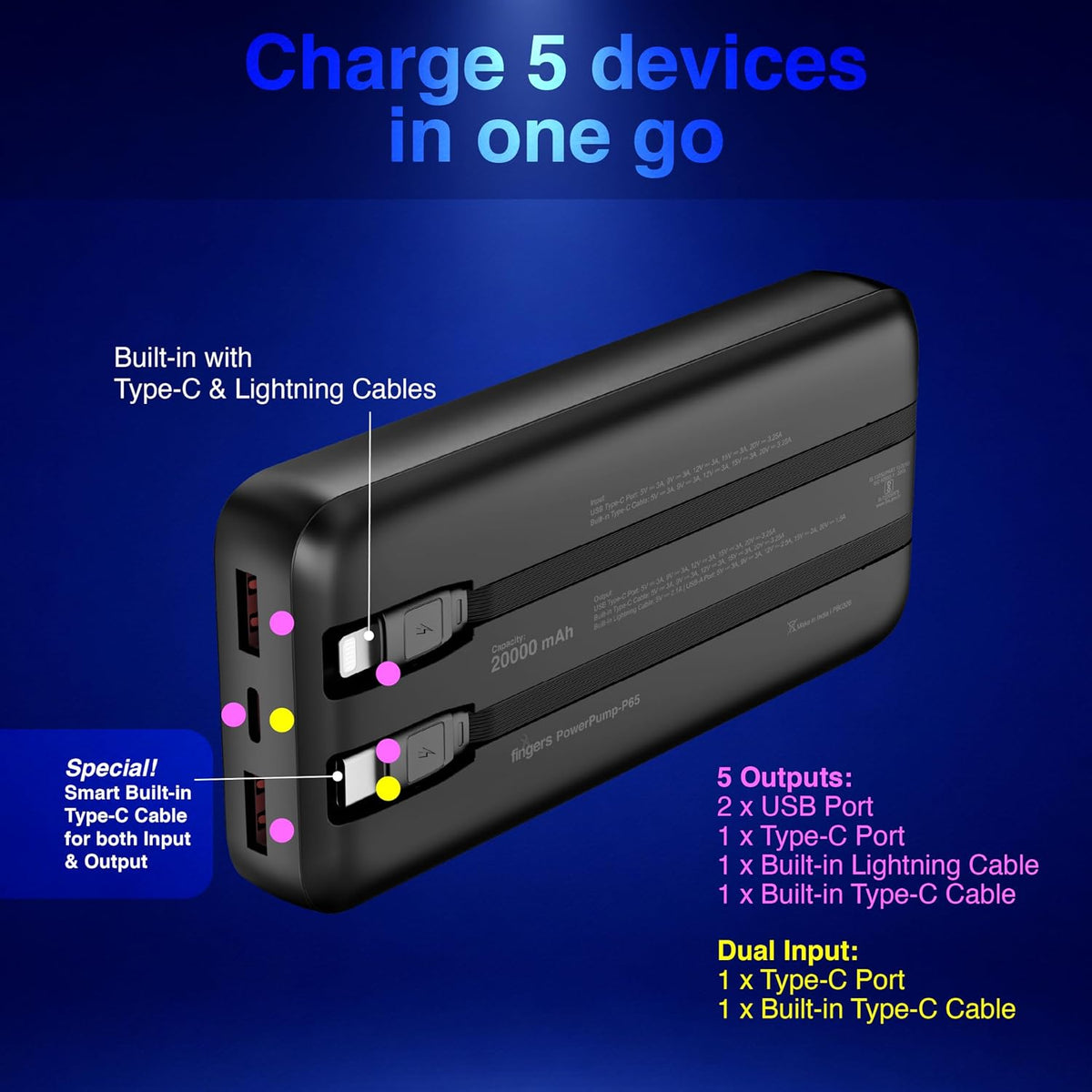 FINGERS POWERBANK 20000MAH POWERPUMP-P65